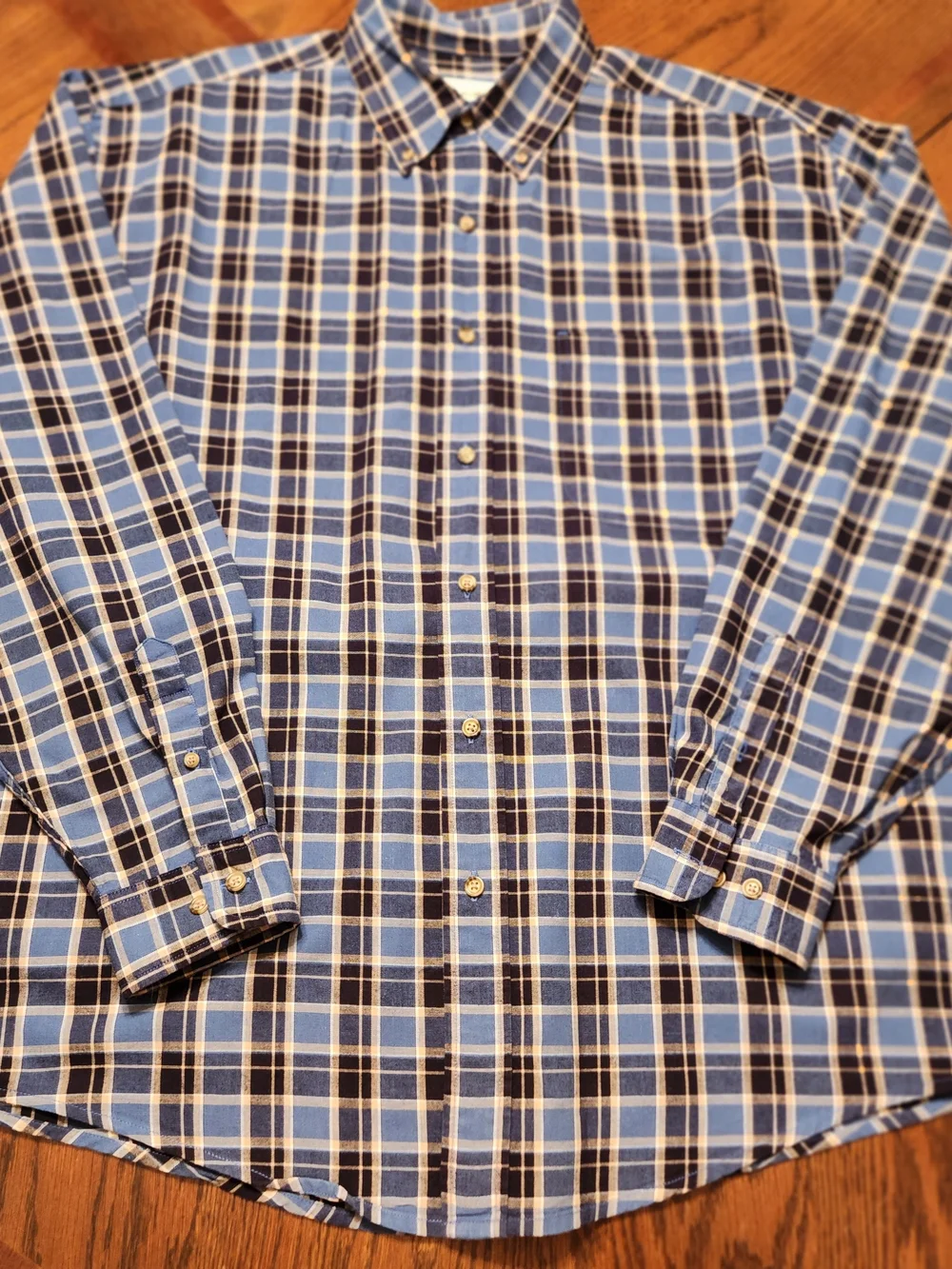 Eddie Bauer Men's Size Large Micro-Check Plaid Cotton Button-Down Shirt Office
